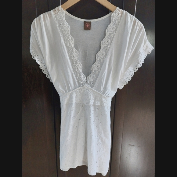 Flirty tunic top with embroidery and eyelet detail- Language LA - white - size M - Picture 1 of 7